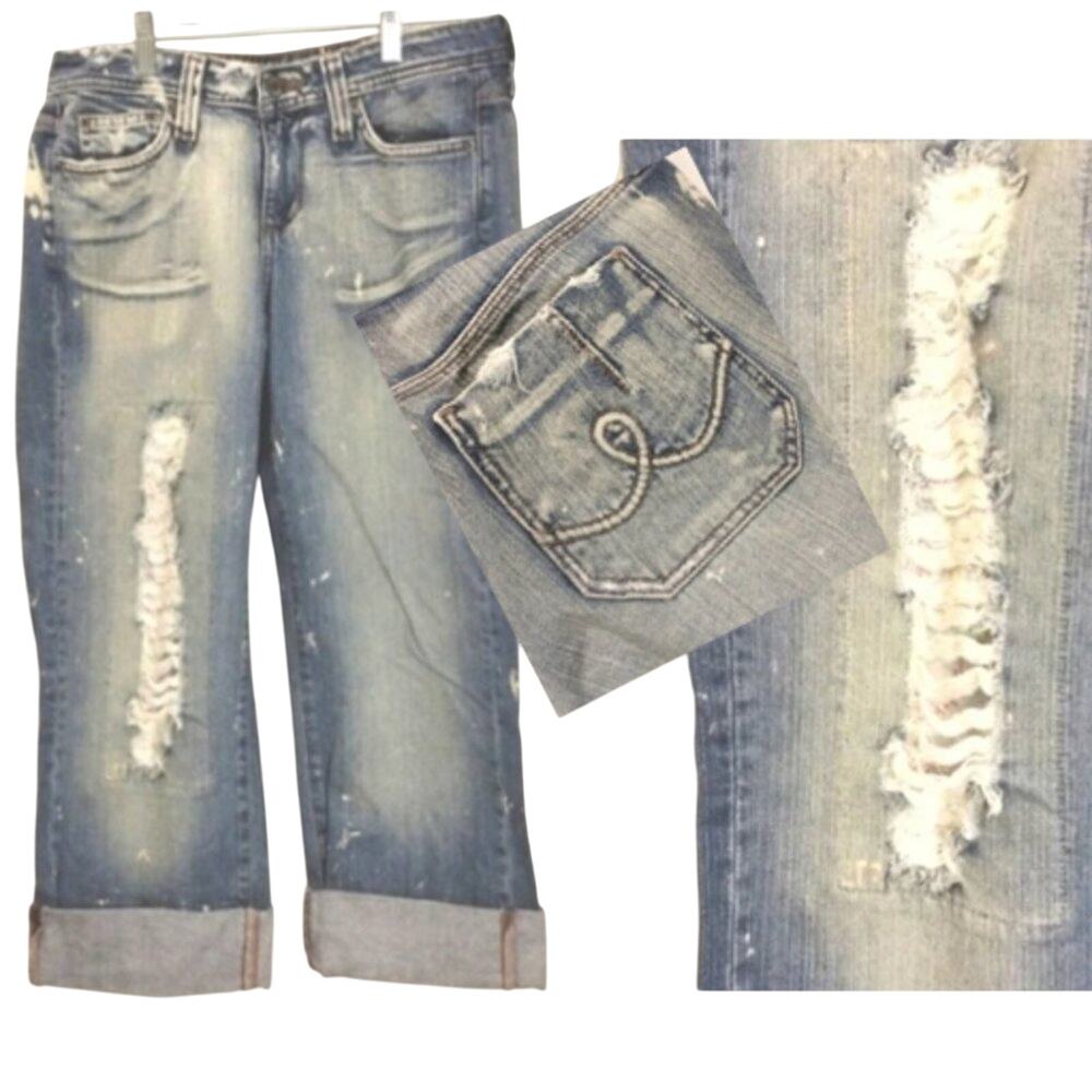 Y2K Hippie Denim Capris Jeans Sz 9 Distressed Details Boho Gypsy Festival VNTG